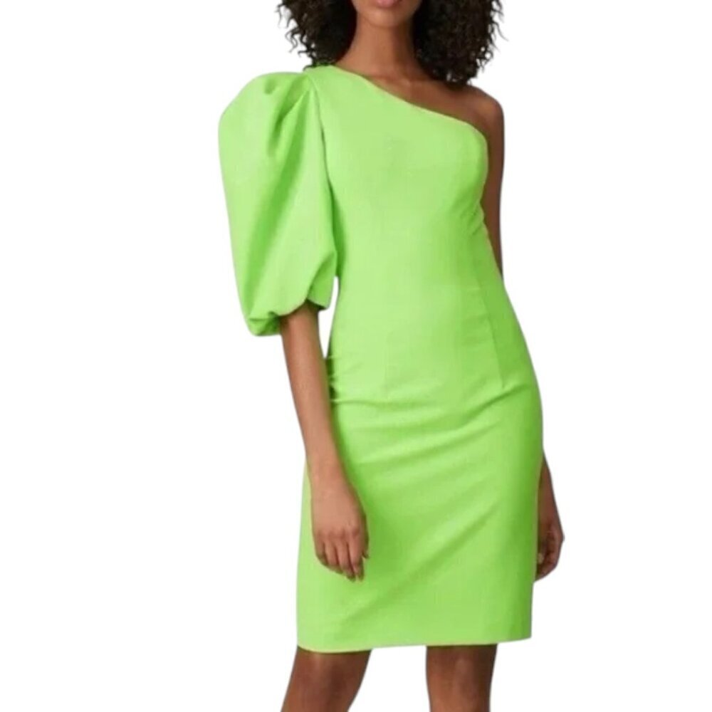 Black Halo Cooper Bright Green One Puff Shoulder Sheath Dress